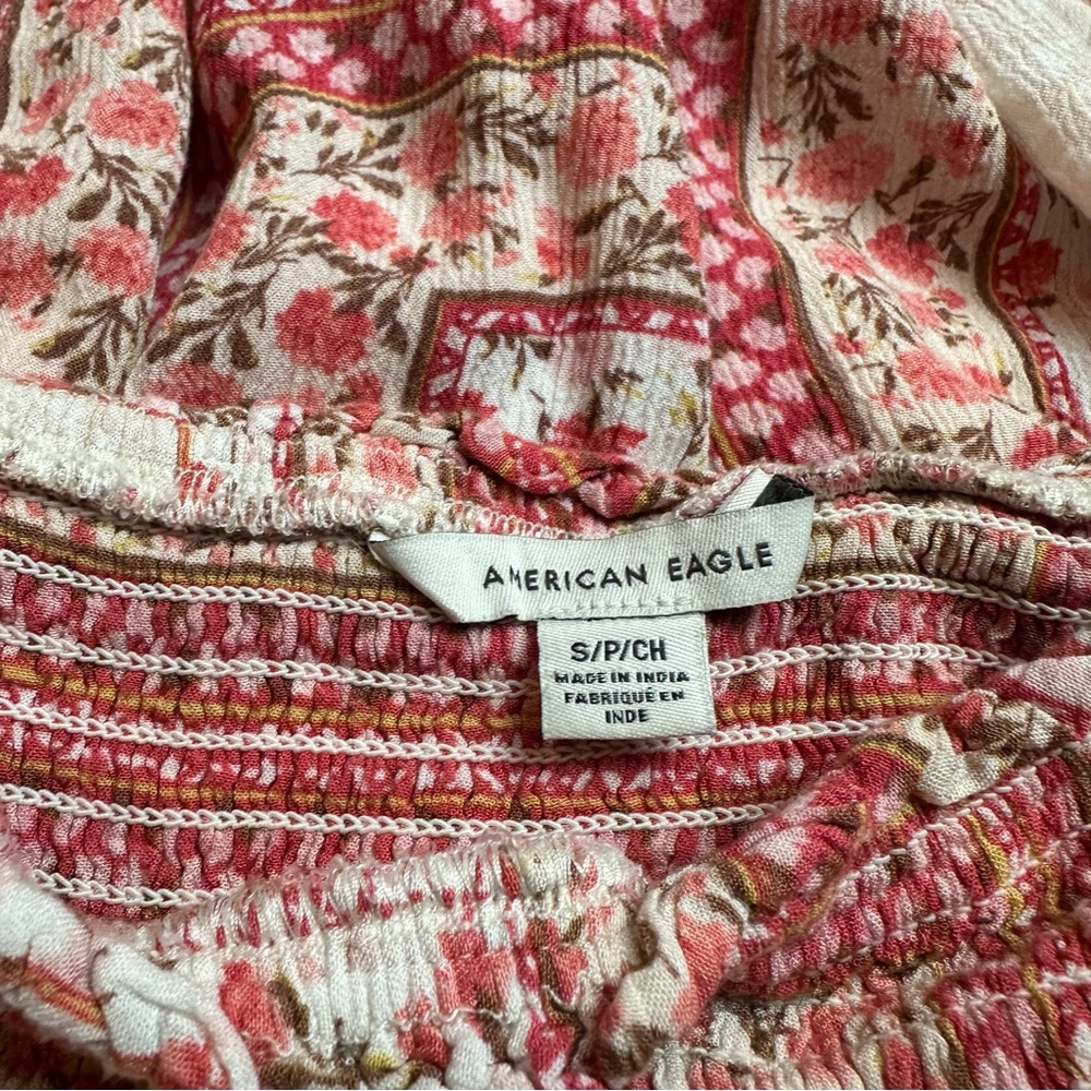 American Eagle Patchwork Tiered Sundress | Y2K Boho Cottagecore Pink Cream - Picture 10 of 11